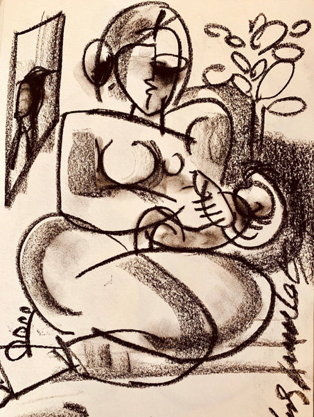 Buy Bestowal Painting the original Charcoal on Paper artwork by Indian-American artist Gopaal Seyn | RedBlueArts.com