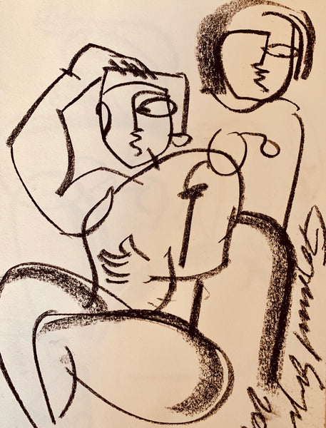 Buy Affection Painting the original Charcoal on Paper artwork by Indian-American artist Gopaal Seyn | RedBlueArts.com