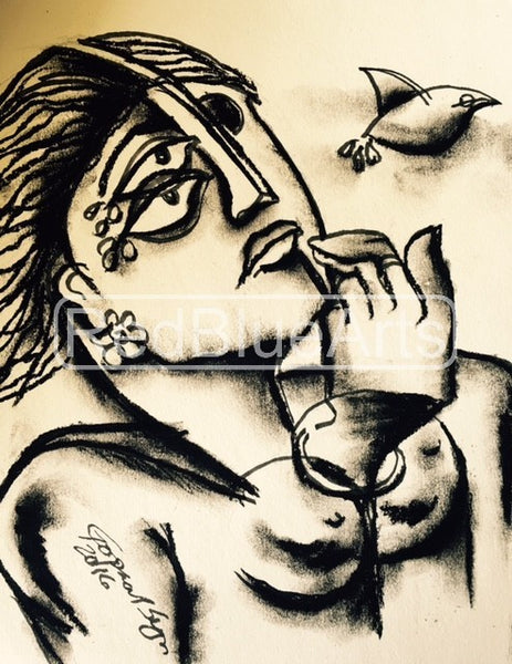 Buy Set Them Free (2) Painting the original Charcoal on Paper artwork by Indian-American artist Gopaal Seyn | RedBlueArts.com