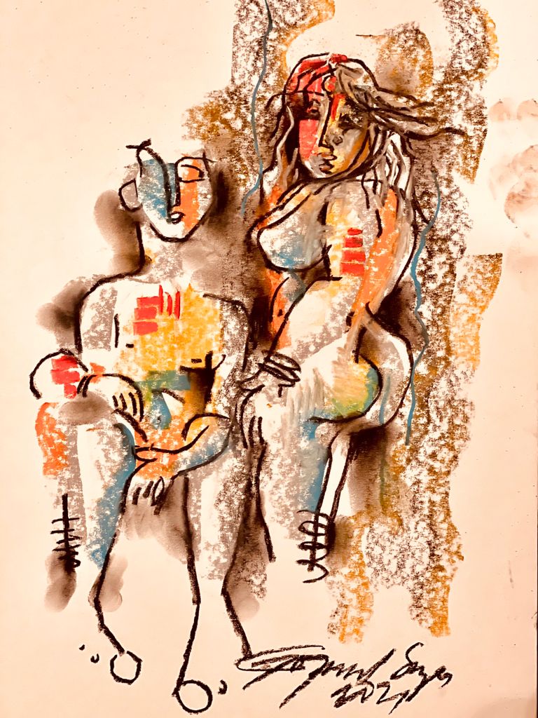 Buy Adolescence Painting the original Charcoal and Pastel on Paper artwork by Indian-American artist Gopaal Seyn | RedBlueArts.com