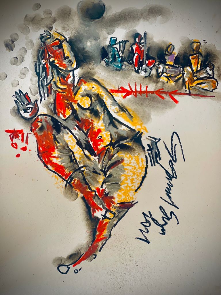 Buy Protecting Oneself from the Evil Eye Painting the original Charcoal and Pastel on Paper artwork by Indian-American artist Gopaal Seyn | RedBlueArts.com