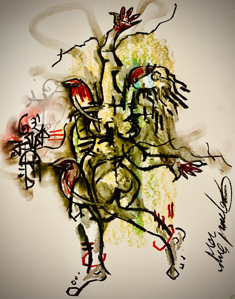 Buy In Search of Freedom Painting the original Matted Charcoal and Pastel on Paper artwork by Indian-American artist Gopaal Seyn | RedBlueArts.com