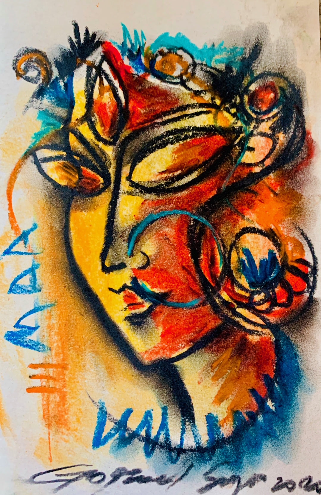 Buy Shakti Painting the original Matted Charcoal and Pastel on Paper artwork by Indian-American artist Gopaal Seyn | RedBlueArts.com