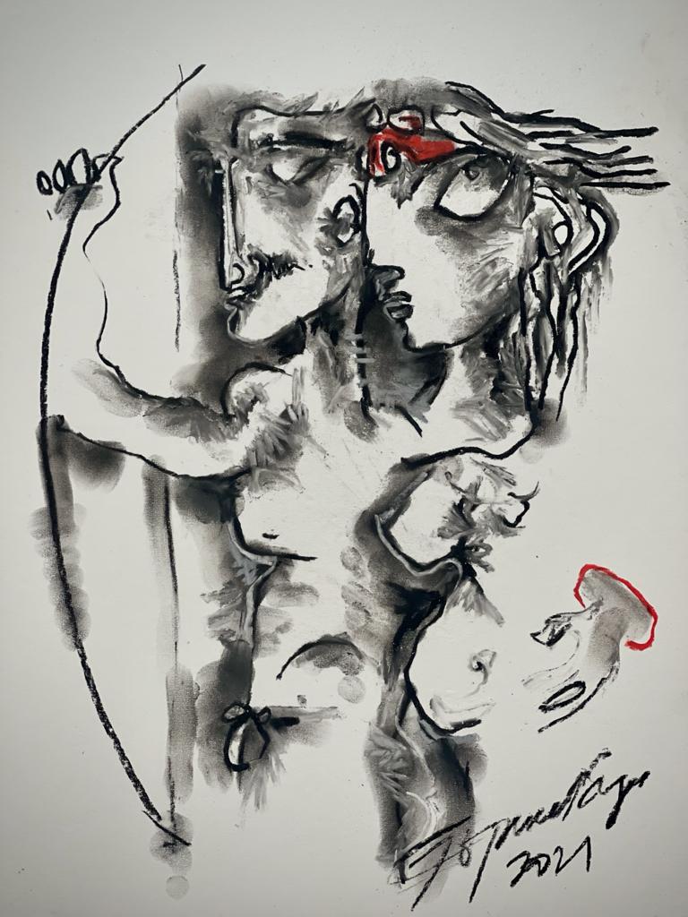 Buy Ram Sita Painting the original Charcoal and Pastel on Paper artwork by Indian-American artist Gopaal Seyn | RedBlueArts.com