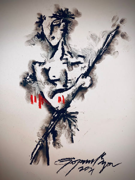 Buy Santal Boy Painting the original Charcoal and Pastel on Paper artwork by Indian-American artist Gopaal Seyn | RedBlueArts.com