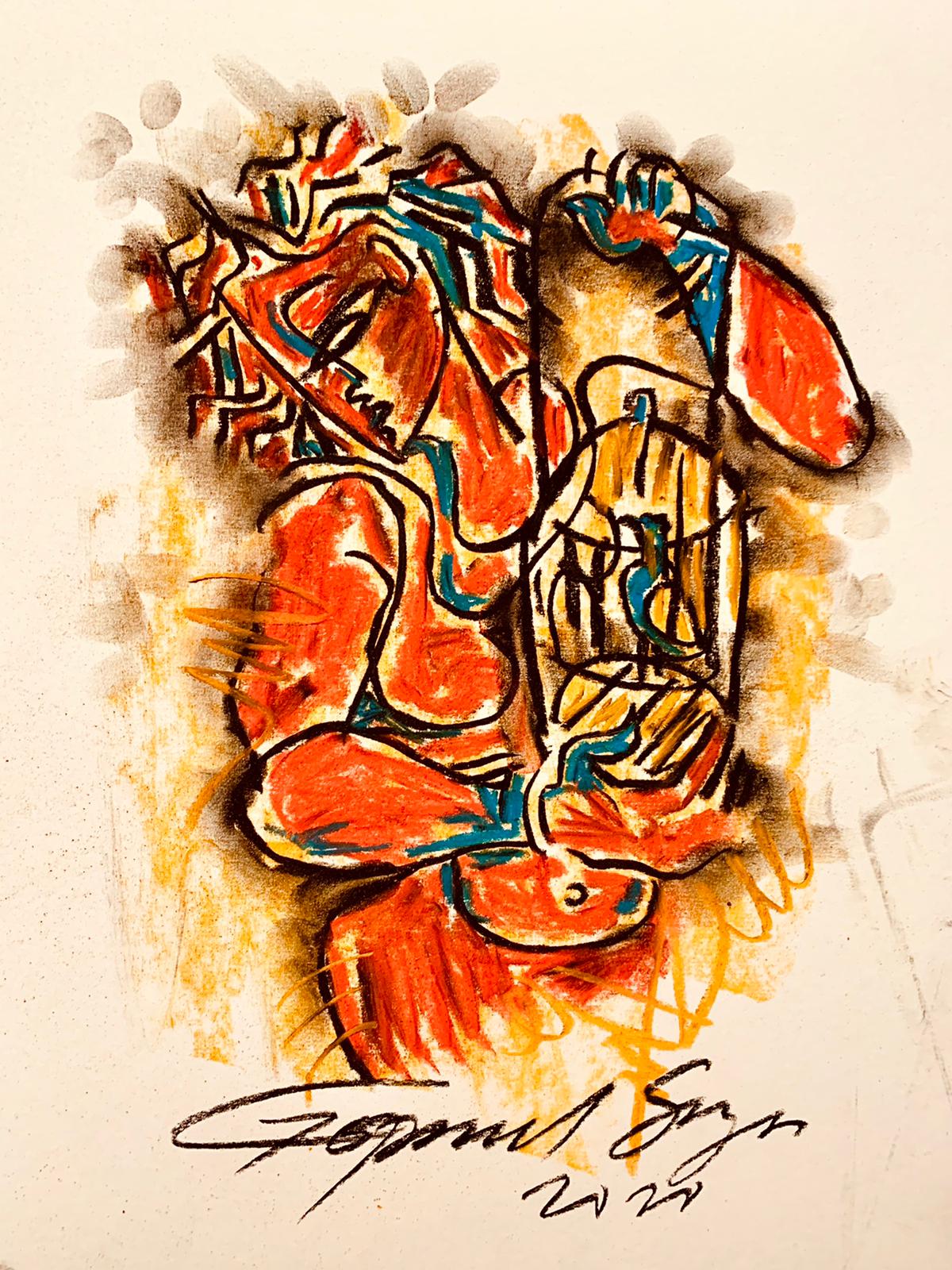 Buy Music Painting the original Matted Charcoal and Pastel on Paper artwork by Indian-American artist Gopaal Seyn | RedBlueArts.com