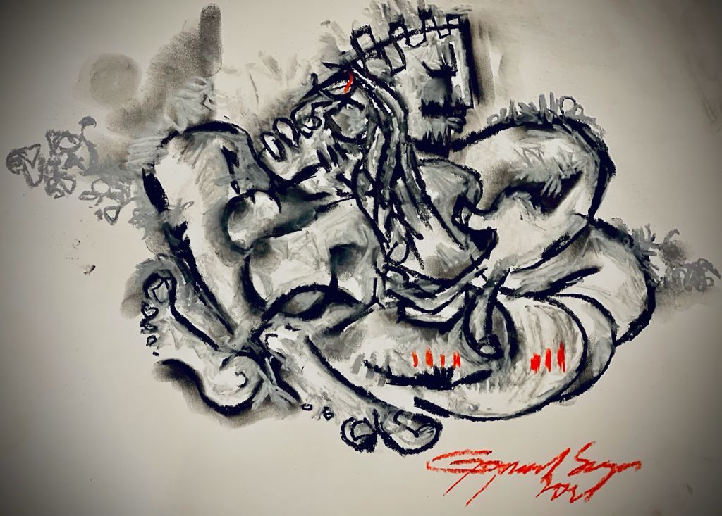 Buy Concubine Painting the original Charcoal and Pastel on Paper artwork by Indian-American artist Gopaal Seyn | RedBlueArts.com