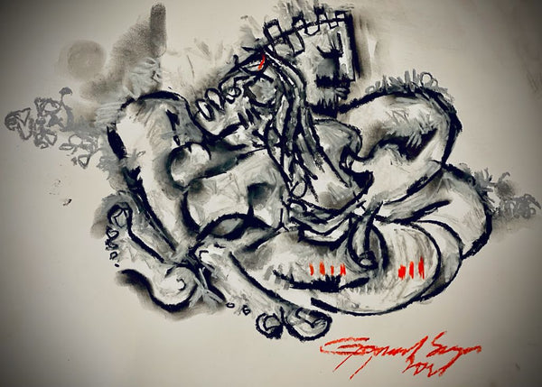 Buy Concubine Painting the original Charcoal and Pastel on Paper artwork by Indian-American artist Gopaal Seyn | RedBlueArts.com