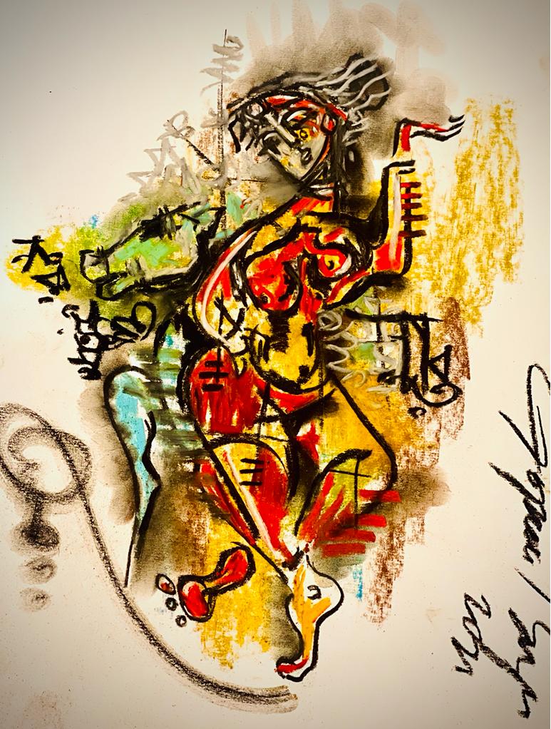 Buy Dance of Ecstacy Painting the original Matted Charcoal and Pastel on Paper artwork by Indian-American artist Gopaal Seyn | RedBlueArts.com