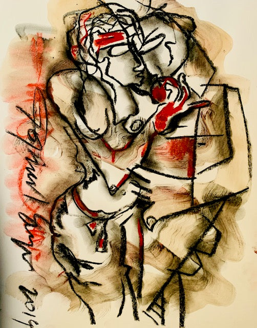 Buy Romance (1) Painting the original Ink, Charcoal and Pastel on Paper artwork by Indian-American artist Gopaal Seyn | RedBlueArts.com