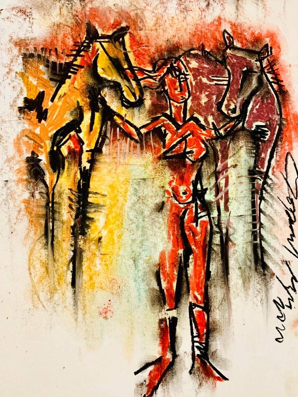Buy Set Them Free Painting the original Matted Charcoal and Pastel on Paper artwork by Indian-American artist Gopaal Seyn | RedBlueArts.com