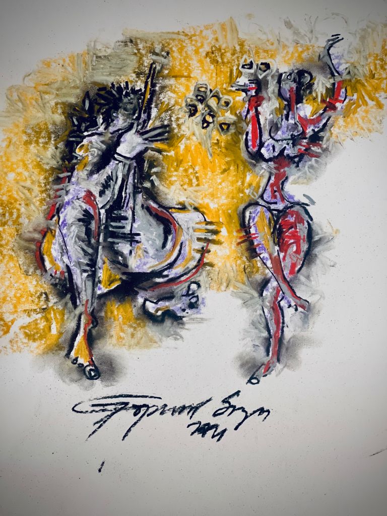 Buy Music in the Air Painting the original Charcoal and Pastel on Paper artwork by Indian-American artist Gopaal Seyn | RedBlueArts.com