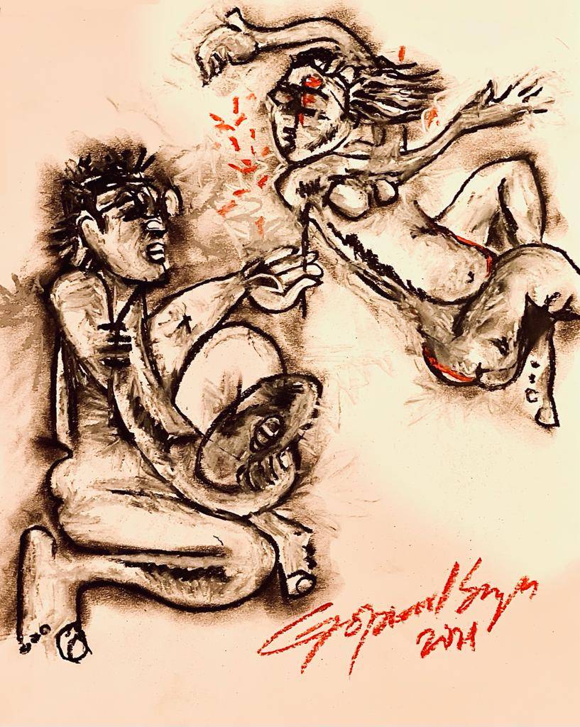 Buy An Artist's Life Manifestation Painting the original Charcoal and Pastel on Paper artwork by Indian-American artist Gopaal Seyn | RedBlueArts.com