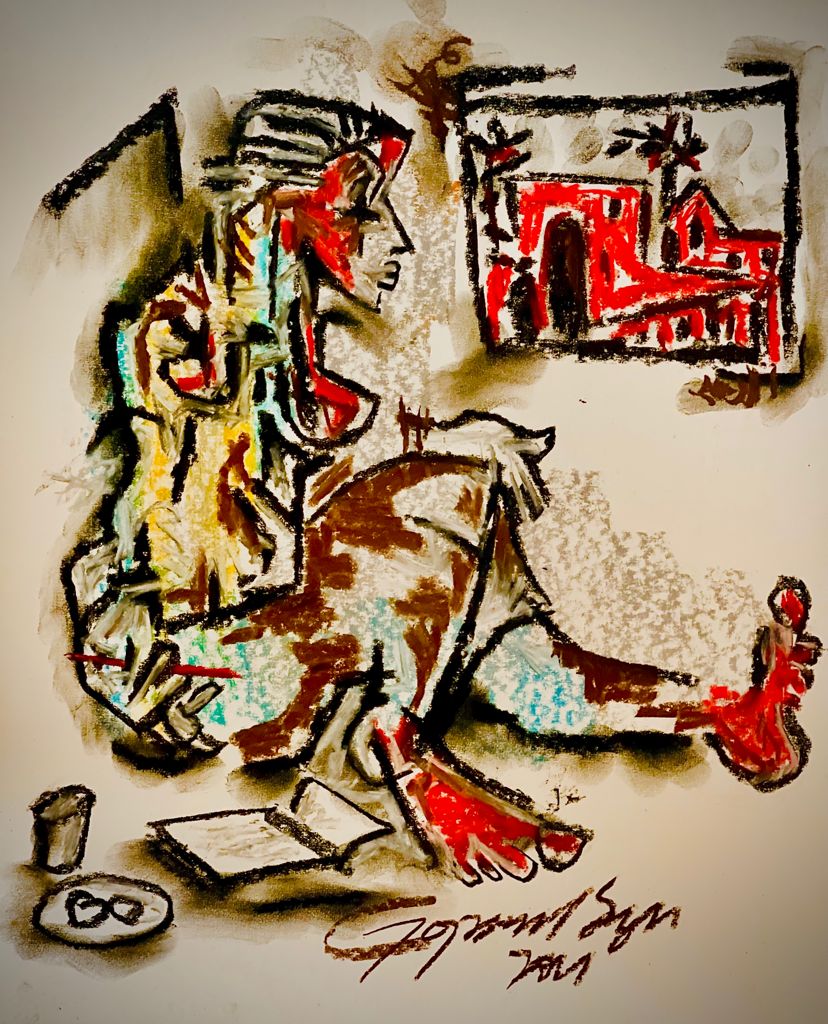 Buy Set your mind free Painting the original Charcoal and Pastel on Paper artwork by Indian-American artist Gopaal Seyn | RedBlueArts.com