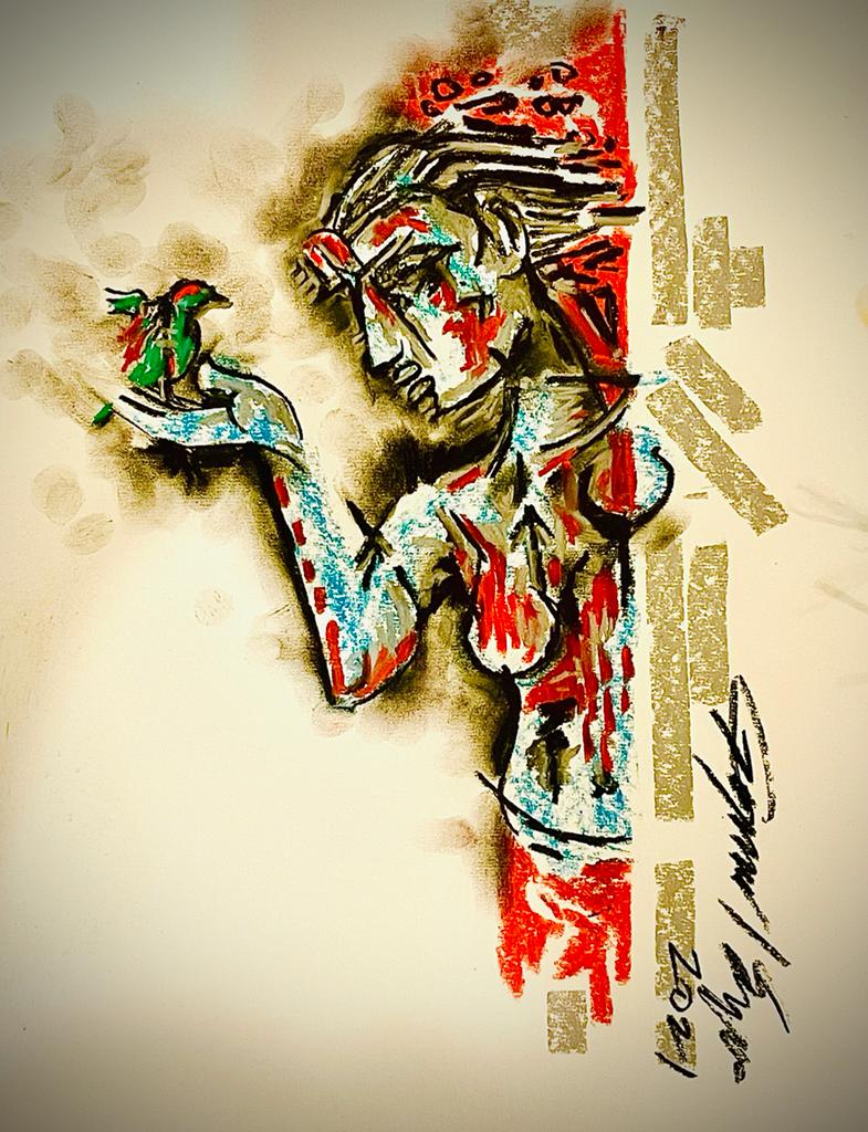 Buy Set it Free Painting the original Matted Charcoal and Pastel on Paper artwork by Indian-American artist Gopaal Seyn | RedBlueArts.com