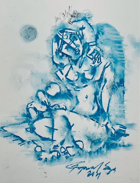 Buy Playtime Painting the original Charcoal and Pastel on Paper artwork by Indian-American artist Gopaal Seyn | RedBlueArts.com