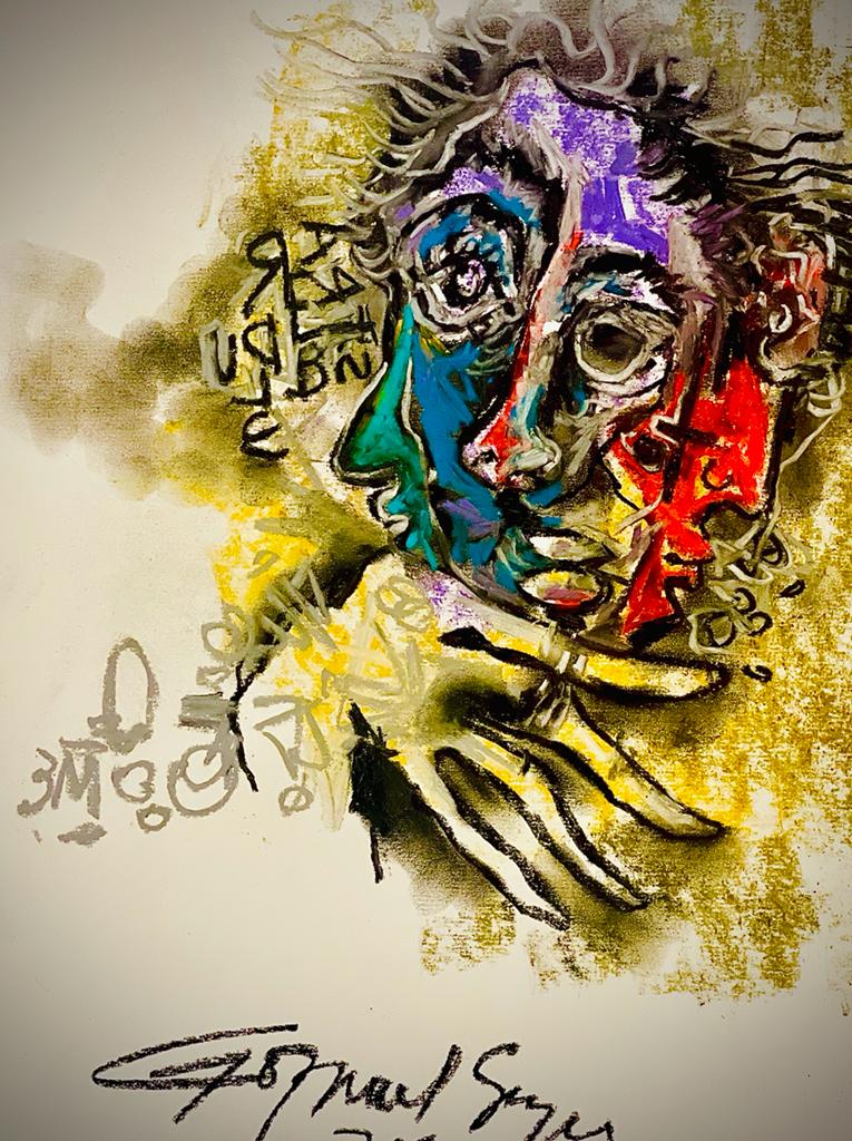 Buy Thoughts Which Keep Me Sleepless at Night Painting the original Matted Charcoal and Pastel on Paper artwork by Indian-American artist Gopaal Seyn | RedBlueArts.com