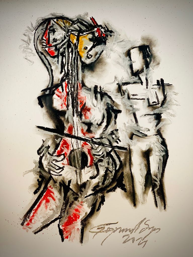 Buy Dichotomy of Life Painting the original Charcoal and Pastel on Paper artwork by Indian-American artist Gopaal Seyn | RedBlueArts.com
