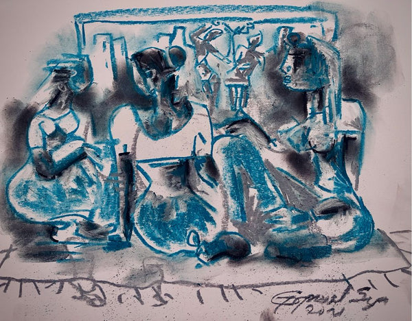 Buy Netflix Time Painting the original Charcoal and Pastel on Paper artwork by Indian-American artist Gopaal Seyn | RedBlueArts.com