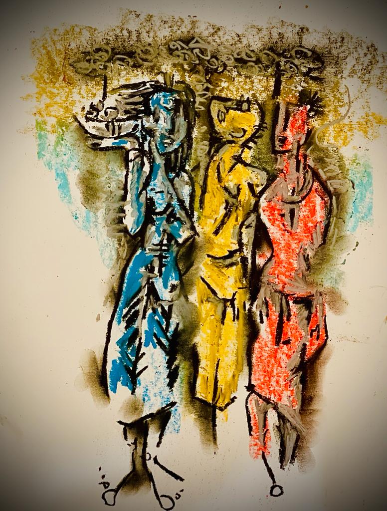 Buy Lost in the Forest Painting the original Matted Charcoal and Pastel on Paper artwork by Indian-American artist Gopaal Seyn | RedBlueArts.com