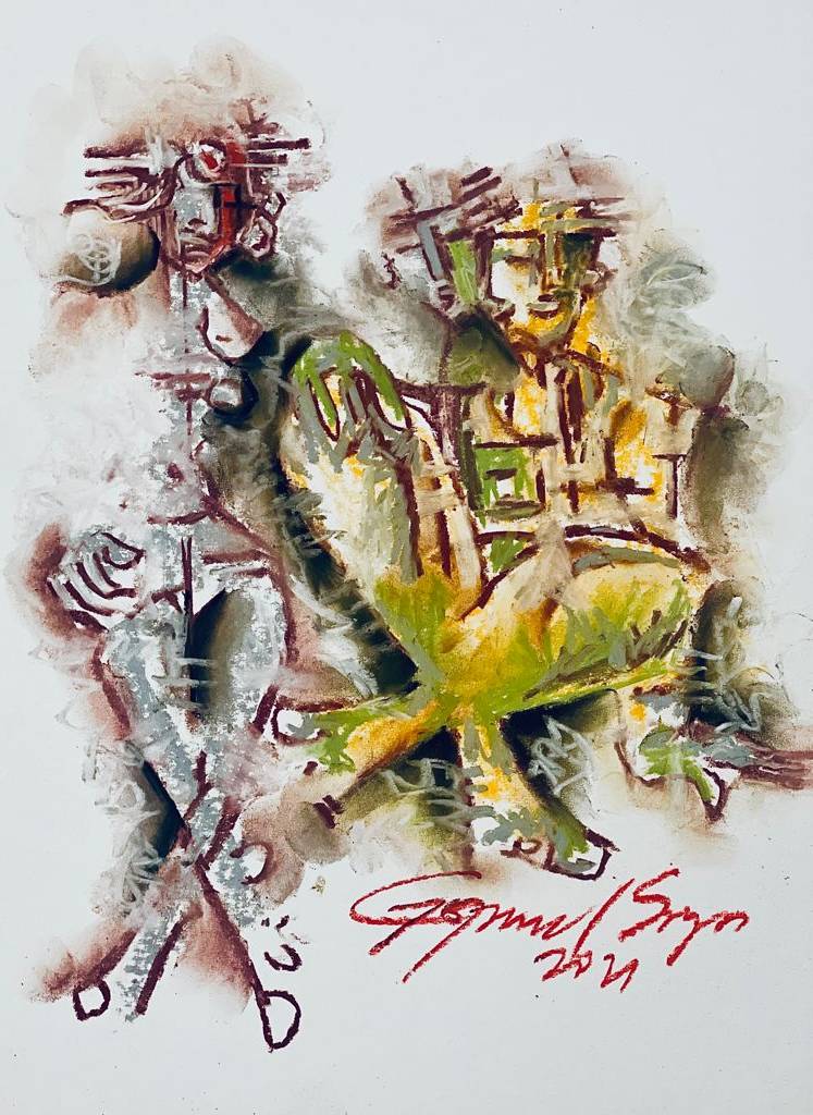 Buy Urvasi Painting the original Charcoal and Pastel on Paper artwork by Indian-American artist Gopaal Seyn | RedBlueArts.com