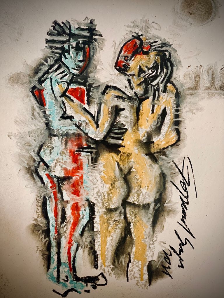 Buy Miracle Touch which Changed My Life Forever Painting the original Charcoal and Pastel on Paper artwork by Indian-American artist Gopaal Seyn | RedBlueArts.com