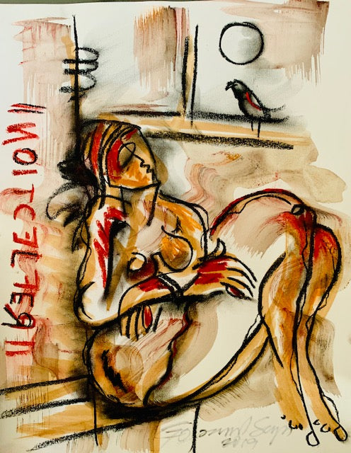 Buy Reflection (1) Painting the original Ink, Charcoal and Pastel on Paper artwork by Indian-American artist Gopaal Seyn | RedBlueArts.com