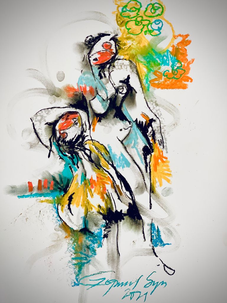 Buy Dance with Me Painting the original Charcoal and Pastel on Paper artwork by Indian-American artist Gopaal Seyn | RedBlueArts.com