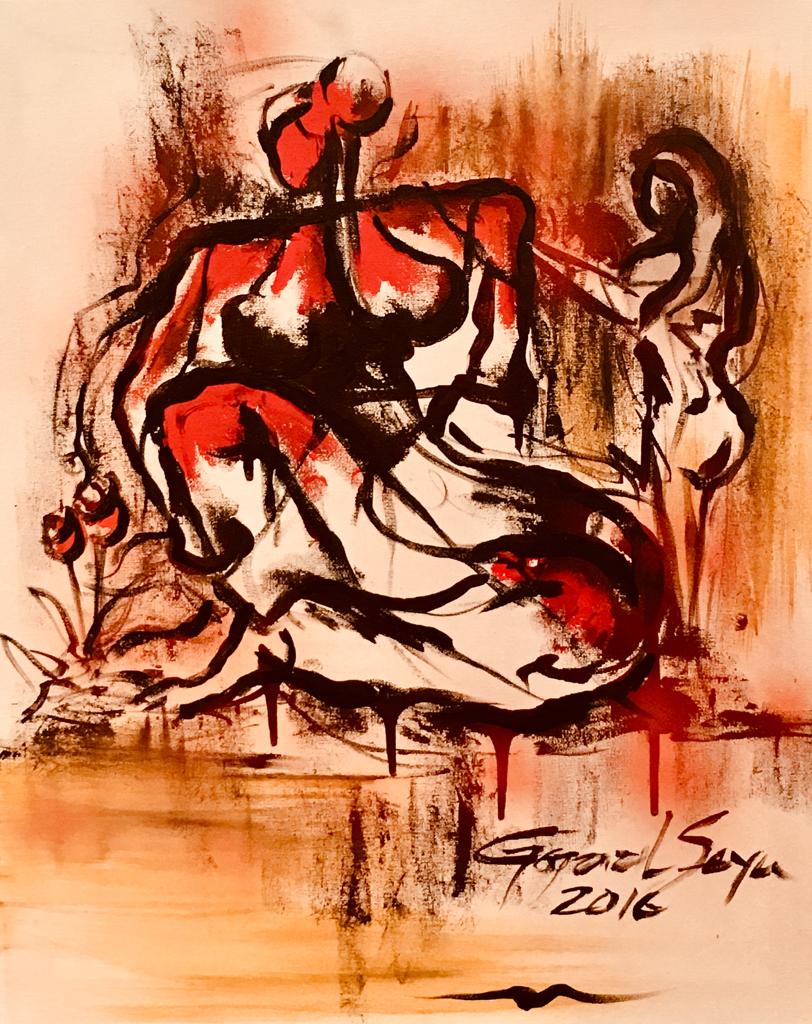 Buy Mother & Daughter Painting the original Mix Media On Canvas artwork by Indian-American artist Gopaal Seyn | RedBlueArts.com