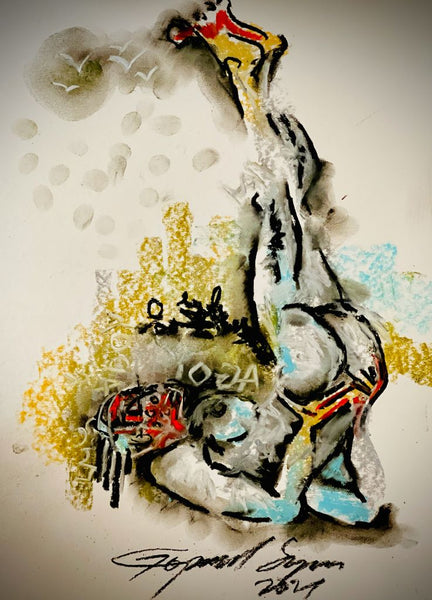 Buy Yoga Day Painting the original Charcoal and Pastel on Paper artwork by Indian-American artist Gopaal Seyn | RedBlueArts.com