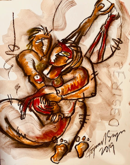 Buy Desires Painting the original Ink, Charcoal and Pastel on Paper artwork by Indian-American artist Gopaal Seyn | RedBlueArts.com