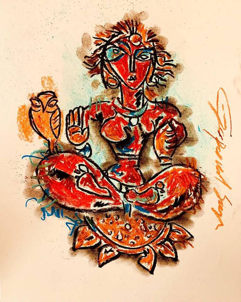 Buy Goddess of Prosperity Painting the original Matted Charcoal and Pastel on Paper artwork by Indian-American artist Gopaal Seyn | RedBlueArts.com