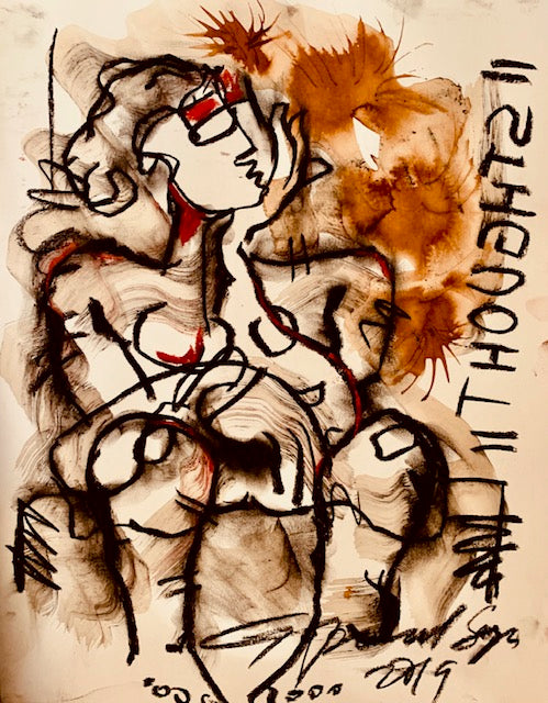 Buy Thoughts Painting the original Ink, Charcoal and Pastel on Paper artwork by Indian-American artist Gopaal Seyn | RedBlueArts.com
