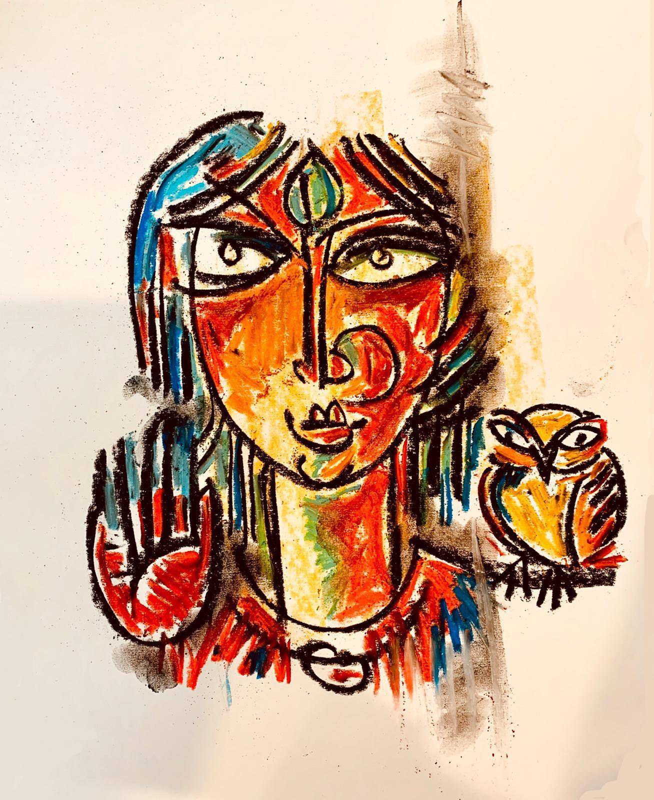 Buy Blessings Painting the original Matted Charcoal and Pastel on Paper artwork by Indian-American artist Gopaal Seyn | RedBlueArts.com