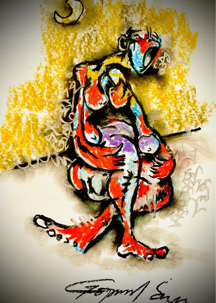 Buy Mother and Child Series - B Painting the original Matted Charcoal and Pastel on Paper artwork by Indian-American artist Gopaal Seyn | RedBlueArts.com