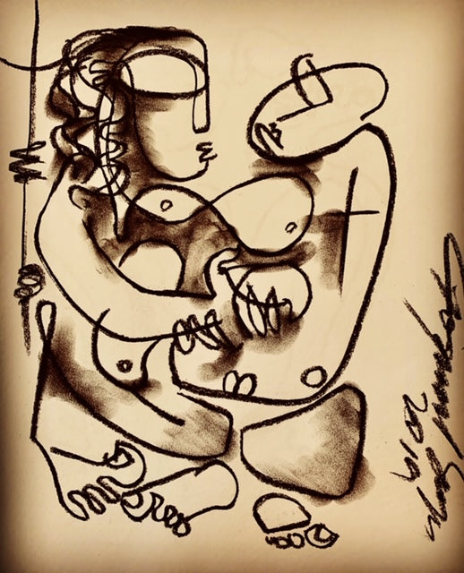 Buy Romance Painting the original Charcoal on Paper artwork by Indian-American artist Gopaal Seyn | RedBlueArts.com