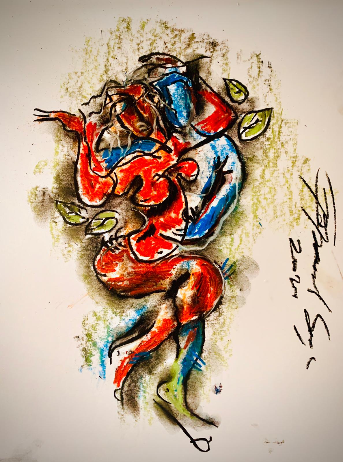Buy Amor Painting the original Matted Charcoal and Pastel on Paper artwork by Indian-American artist Gopaal Seyn | RedBlueArts.com