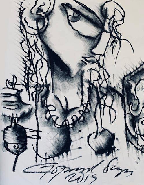 Buy Ritual Painting the original Charcoal on Paper artwork by Indian-American artist Gopaal Seyn | RedBlueArts.com