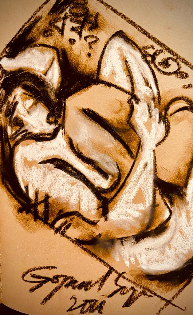 Buy Passion Painting the original Matted Charcoal and Pastel on Paper artwork by Indian-American artist Gopaal Seyn | RedBlueArts.com