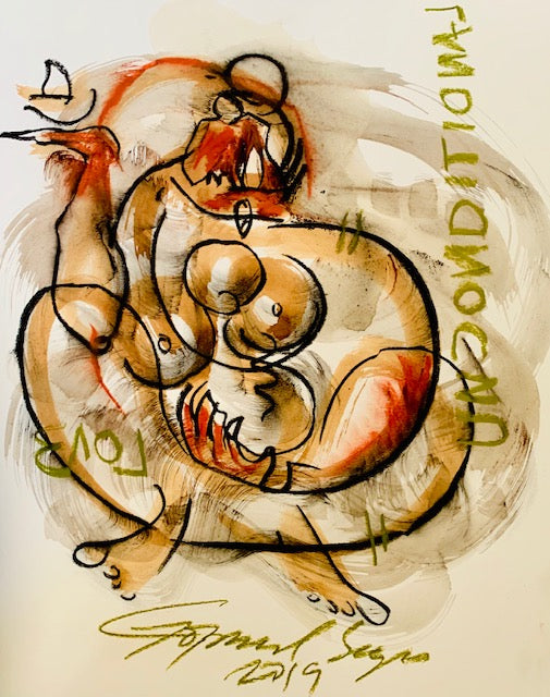 Buy Love Painting the original Ink, Charcoal and Pastel on Paper artwork by Indian-American artist Gopaal Seyn | RedBlueArts.com