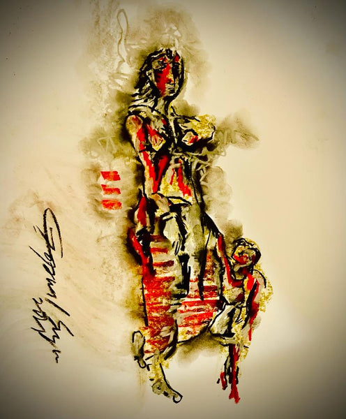 Buy My Mom, My Guide Painting the original Matted Charcoal and Pastel on Paper artwork by Indian-American artist Gopaal Seyn | RedBlueArts.com