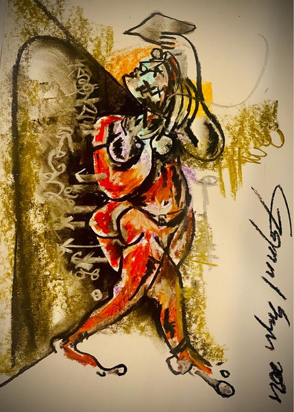 Buy Femme qui Marche Painting the original Matted Charcoal and Pastel on Paper artwork by Indian-American artist Gopaal Seyn | RedBlueArts.com