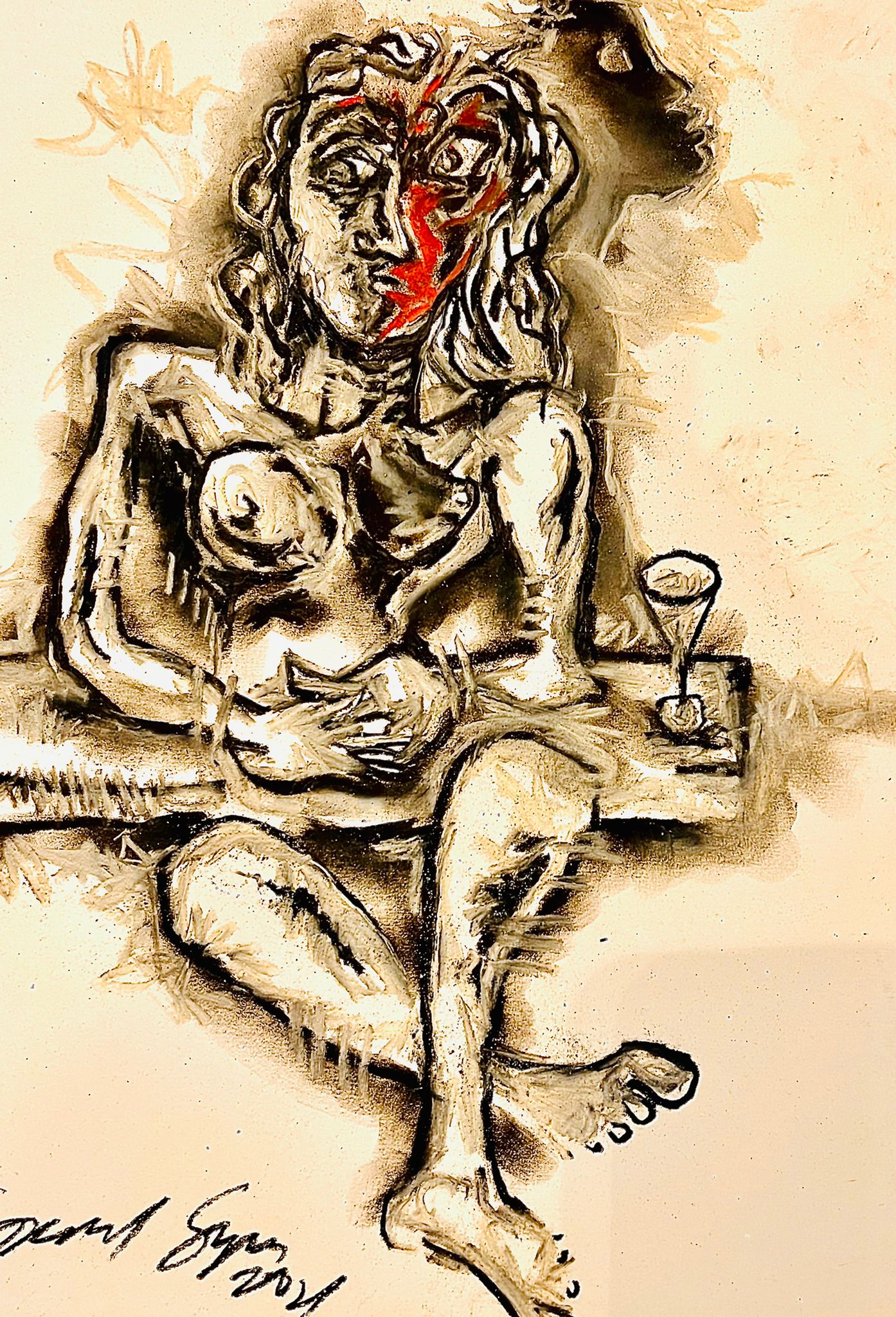 Buy Evening Alone Painting the original Charcoal and Pastel on Paper artwork by Indian-American artist Gopaal Seyn | RedBlueArts.com