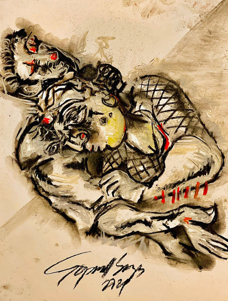 Buy Sleeping with the Clown Painting the original Charcoal and Pastel on Paper artwork by Indian-American artist Gopaal Seyn | RedBlueArts.com