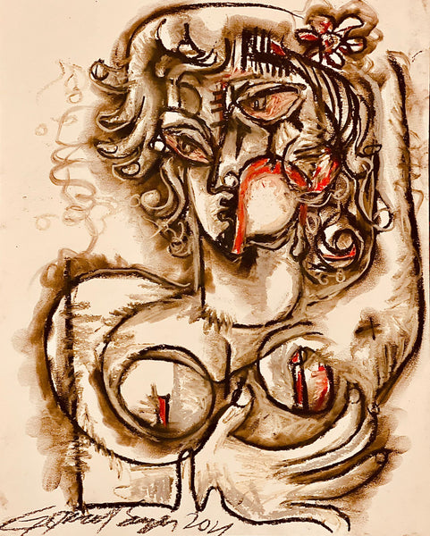 Buy Lure Them to Her Den Painting the original Charcoal and Pastel on Paper artwork by Indian-American artist Gopaal Seyn | RedBlueArts.com