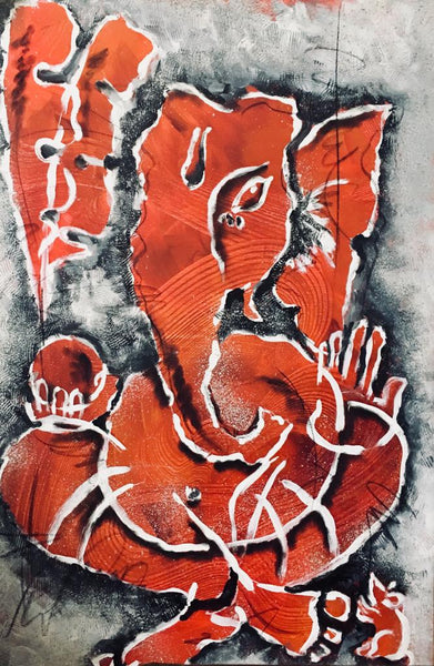 Buy Ganesh (RED) Painting the original Mix Media On Canvas artwork by Indian-American artist Gopaal Seyn | RedBlueArts.com