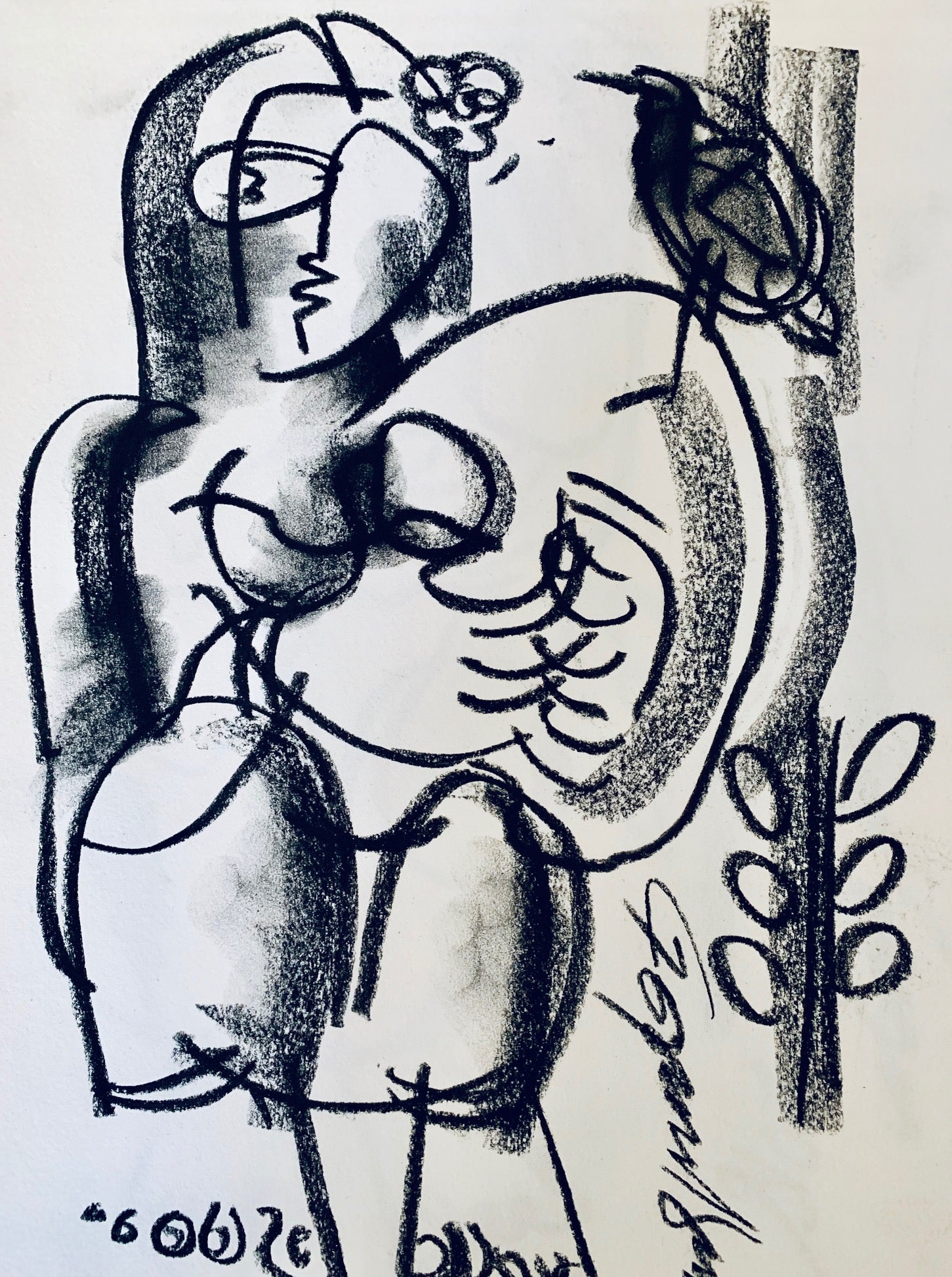 Buy Pondering Painting the original Charcoal on Paper artwork by Indian-American artist Gopaal Seyn | RedBlueArts.com