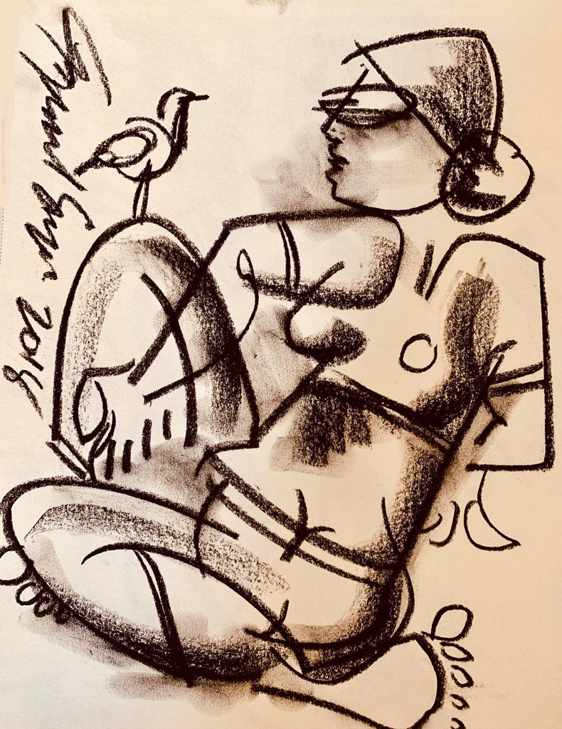 Buy Conversation Painting the original Charcoal on Paper artwork by Indian-American artist Gopaal Seyn | RedBlueArts.com