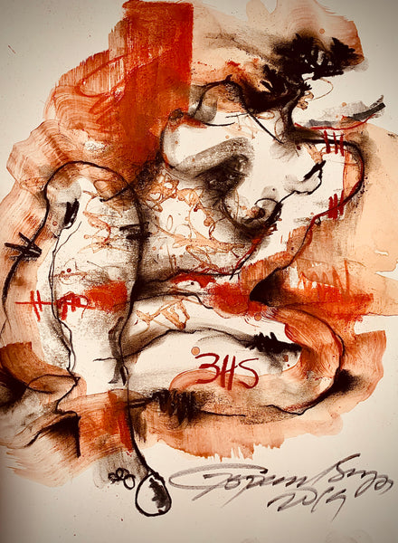 Buy She (1) Painting the original Ink, Charcoal and Pastel on Paper artwork by Indian-American artist Gopaal Seyn | RedBlueArts.com