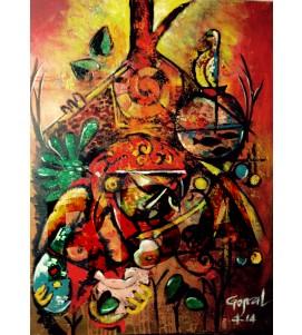 Buy The Omniscient Mother Painting the original Mix Media On Canvas artwork by Indian-American artist Gopaal Seyn | RedBlueArts.com